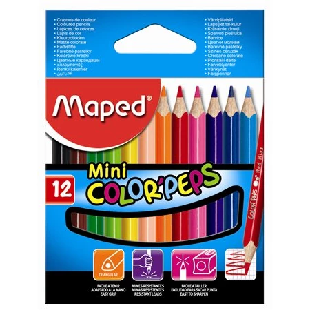 Színes ceruza készlet 12db-os MAPED Color Peps Mini háromszögletű test, törésbiztos hegy