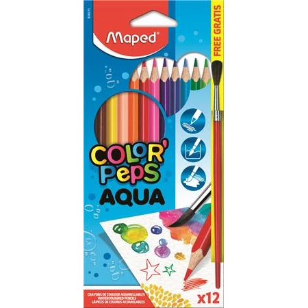 Színes ceruza készlet 12db-os MAPED akvarell Color Peps háromszögletű test, ecsettel