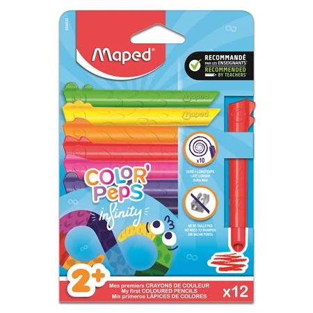 Színes ceruza készlet 12db-os MAPED INFINITY Kidy jumbo háromszögletű, 100% ceruzabél, 10-szer tovább tart