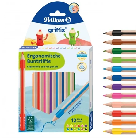 Színes ceruza készlet 12db-os PELIKÁN Griffix vastag háromszögletű színes