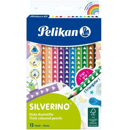 Színes ceruza készlet 12db-os PELIKAN Silverino, háromszögű, lakkozott