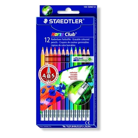 Színes ceruza készlet 12db-os STAEDTLER Noris Club radírral, hatszögletű