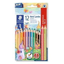 Színes ceruza készlet 12db-os STAEDTLER Noris Jumbo háromszögletű, vastag, hegyezővel, 10+2 szín