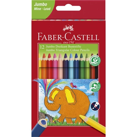 Színes ceruza készlet 12db-os FABER-CASTELL Jumbo ergonómikus háromszög, extra vastag 5,4mm-es ceruzatest