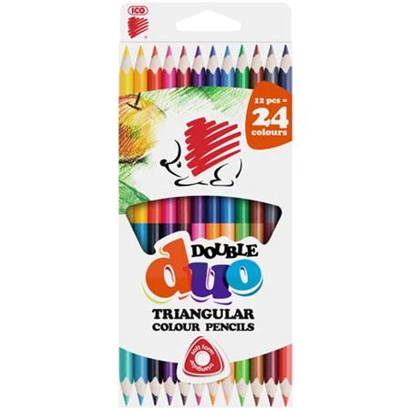 Színes ceruza készlet 12db-os ICO SÜNI kétvégű 24 színű háromszögű ceruzatest