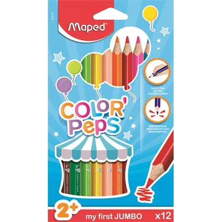 Színes ceruza készlet 12db-os MAPED Color Peps Maxi JUMBÓ háromszögletű 5 mm-es, puha és törésbiztos hegy