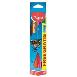 Színes ceruza készlet 12db-os MAPED Color Peps hegyezővel, háromszögletű test, törésbiztos hegy