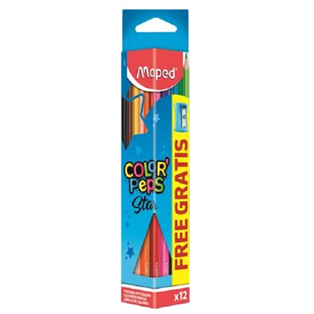 Színes ceruza készlet 12db-os MAPED Color Peps hegyezővel, háromszögletű test, törésbiztos hegy