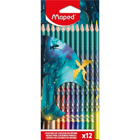 Színes ceruza készlet 12db-os MAPED Dragon sárkány, háromszögletű test, törésbiztos hegy