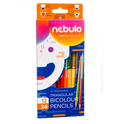 Színes ceruza készlet 12db-os NEBULÓ háromszögletű kétvégű 24 szín