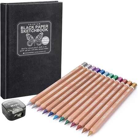 Színes ceruza készlet 14db-os Cretacolor mega color The Brilliants metál színek fém dobozban + skicctömb