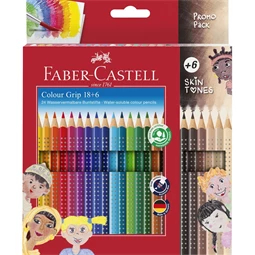 Színes ceruza készlet 18+6db-os Faber-Castell  Grip test színű, vízben oldódó, ergonomikus háromszög alakú, törésállóság