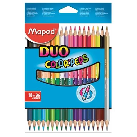 Színes ceruza készlet 18db-os MAPED Color`Peps Duo háromszögletű, kétvégű, 36 különböző szín