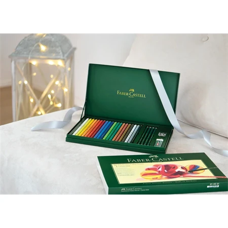 Színes ceruza készlet 20db-os Faber-Castell Polychromos fa dobozban, +4 db 9000 grafitceruza, radír, hegyező