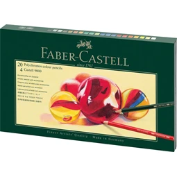 Színes ceruza készlet 20db-os Faber-Castell Polychromos fa dobozban, +4 db 9000 grafitceruza, radír, hegyező