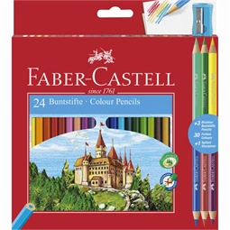 Színes ceruza készlet 24db-os + 3 bicolor ceruza FABER hatszögű test, 110324