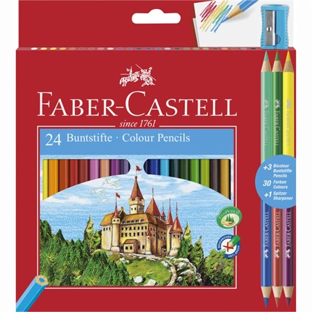 Színes ceruza készlet 24db-os + 3 bicolor ceruza FABER hatszögű test, 110324