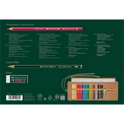 Színes ceruza készlet 30db-os Faber-Castell Polychromos 30 db + 3 db 9000 grafitceruza + radír, tekercses bőr tolltartó