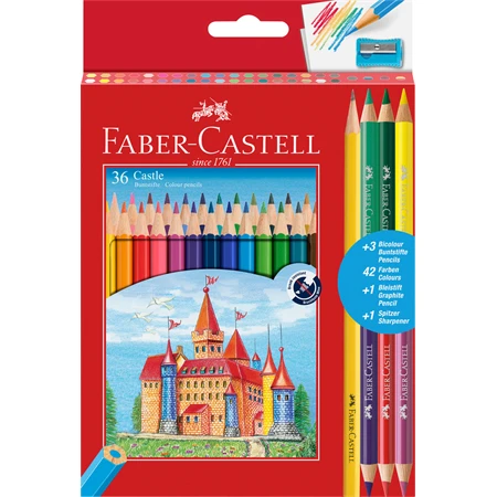 Színes ceruza készlet 36db-os Faber-Castell + 3 bicolor ceruza hatszögű test, 110336