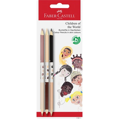 Színes ceruza készlet 3db-os Faber-Castell  3 ceruza - 6 bőrszín, ergonómikus háromszög alakú test, törésálló hegy
