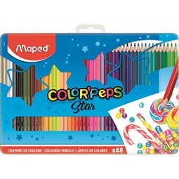 Színes ceruza készlet 48db-os MAPED Color`Peps fém dobozban, háromszögletű