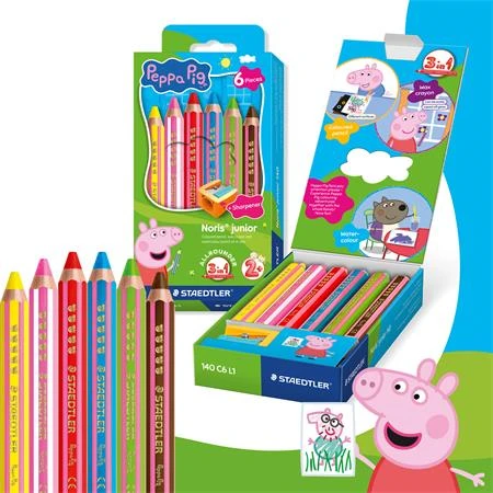 Színes ceruza készlet 6db-os STAEDTLER „Noris® junior 140" hatszögletű, jumbo,  Peppa malac, 6 szín