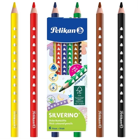 Színes ceruza készlet  6db-os PELIKAN Silverino, vastag,háromszögű, lakkozott