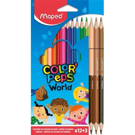 Színes ceruza készlet 12+3 db-os MAPED Color`Peps 12 szín + 3 kétvégű háromszögletű