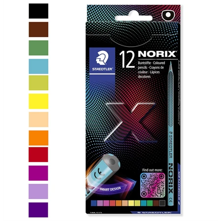 Színes ceruza készlet, STAEDTLER Norix 186, 12 különböző szín, X-treme cool és innovatív fekete ceruza design