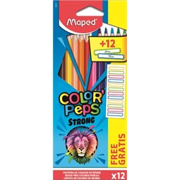 Színes ceruza készlet 12db-os MAPED Color`Peps Strong háromszögletű + 12 ajándék matrica