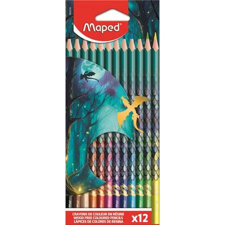 Színes ceruza készlet, háromszögletű, MAPED Dragon sárkány 12 különböző szín
