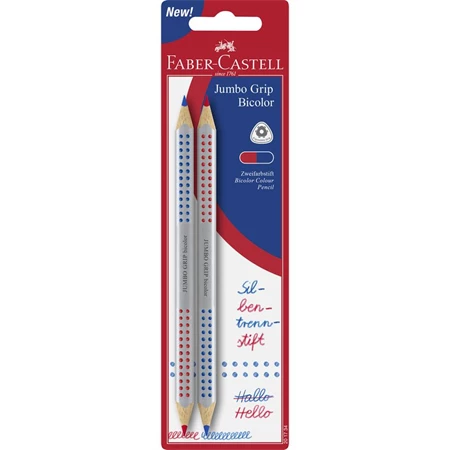 Színes ceruza postairón FABER Grip 2db-os piros-kék vastag ergonómikus háromszögletű test, törésálló hegy