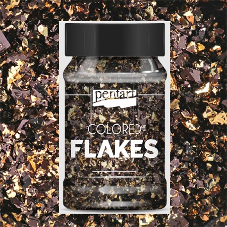 Színes fólia pehely 1g, fekete-arany flakes PENTART