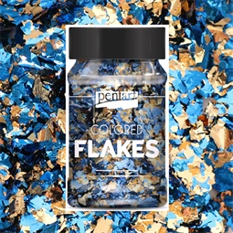 Színes fólia pehely 1g, kék-arany flakes PENTART