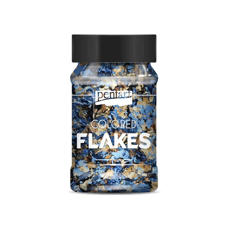 Színes fólia pehely 1g, kék-arany flakes PENTART