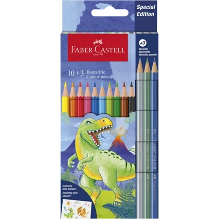 Színesceruza készlet 10+3db-os hatszögletű DINOSZAURUSZ + matrica