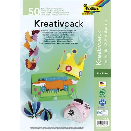 Színespapír+fotópapír  23x33cm Folia 50ív/csomag vegyes szín 25 lap 130 gr és 25 lap 300 gr