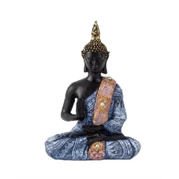 Szobor Buddha kék-arany polirezine 10,5 cm
