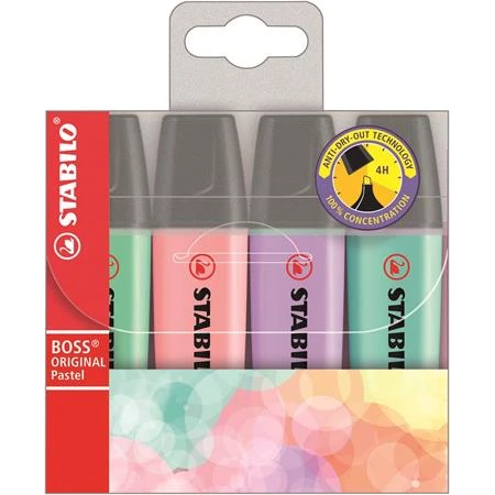 Szövegkiemelő készlet 4db-os, 2-5 mm STABILO Boss pasztell színek