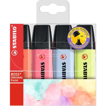 Szövegkiemelő készlet 4db-os, 2-5 mm STABILO Boss pasztell új színek
