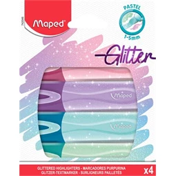 Szövegkiemelő készlet 4db-os MAPED Glitter Fluo Peps 1-5 mm, pasztell színek