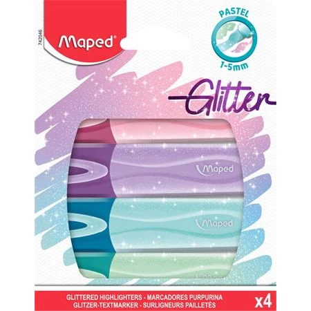Szövegkiemelő készlet 4db-os MAPED Glitter Fluo Peps 1-5 mm, pasztell színek
