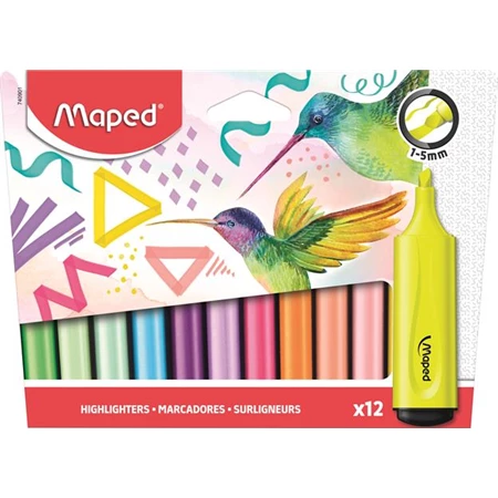 Szövegkiemelő készlet 12db-os MAPED Fluo Peps Assorted 1-5mm különböző színek