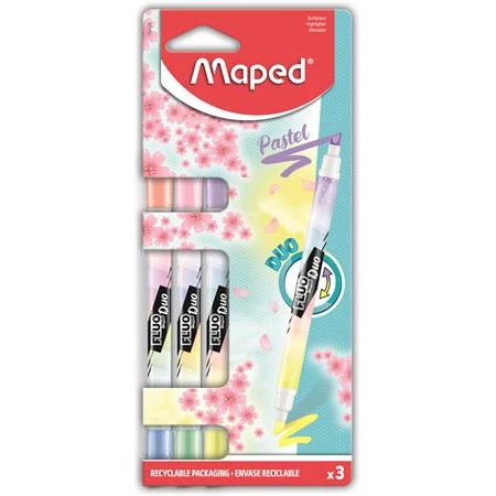 Szövegkiemelő készlet 3db-os MAPED Fluo Peps Duo 1-5 mm kétvégű, 6 különböző pasztell szín