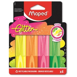 Szövegkiemelő készlet 4db-os MAPED Glitter Fluo Peps 1-5 mm, fluoreszkáló színek