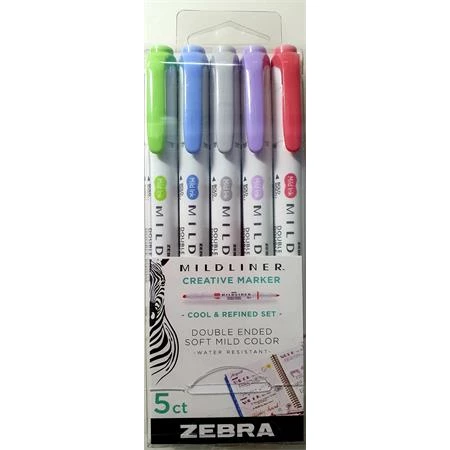 Szövegkiemelő készlet ZEBRA 5 szín, MILDLINER kétvégű  1,4/4 hideg színek