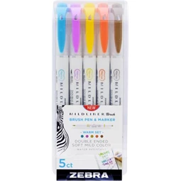 Ecsetiron ZEBRA kétvégű MILDLINER 5színű készlet, extra vékony kerek és ecset végű hegy 0,5/4mm, meleg színek