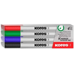 Tábla- és flipchart marker készlet, 1-3 mm kúpos, KORES K-Marker, 4 különböző szín