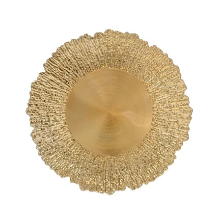 Tányér kerek mintás, műanyag, 33x33x2 cm, arany