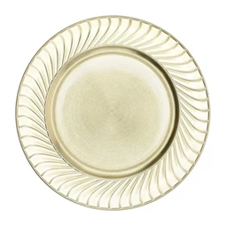 Tányér műanyag kerek mintás széllel, 33x33x2 cm, arany
